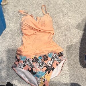 Peach Floral 2 Piece Swimsuit